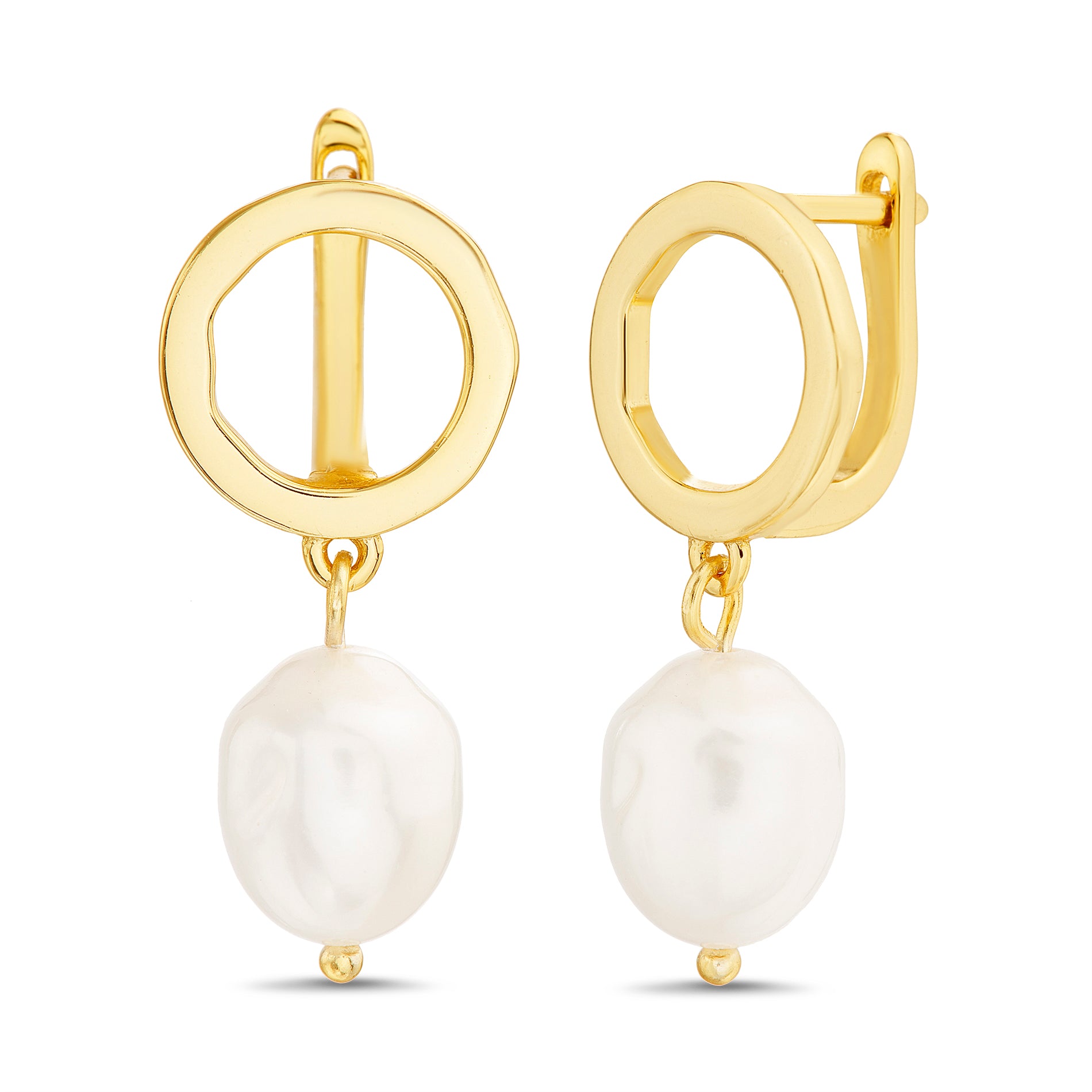 Gold Pearl Circle Earrings